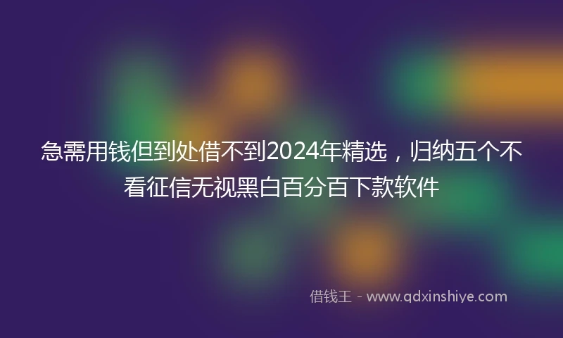急需用钱但到处借不到2024年精选，归纳五个不看征信无视黑白百分百下款软件
