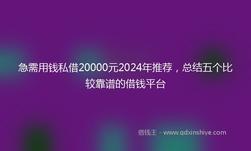 急需用钱私借20000元2024年推荐，总结五个比较靠谱的借钱平台