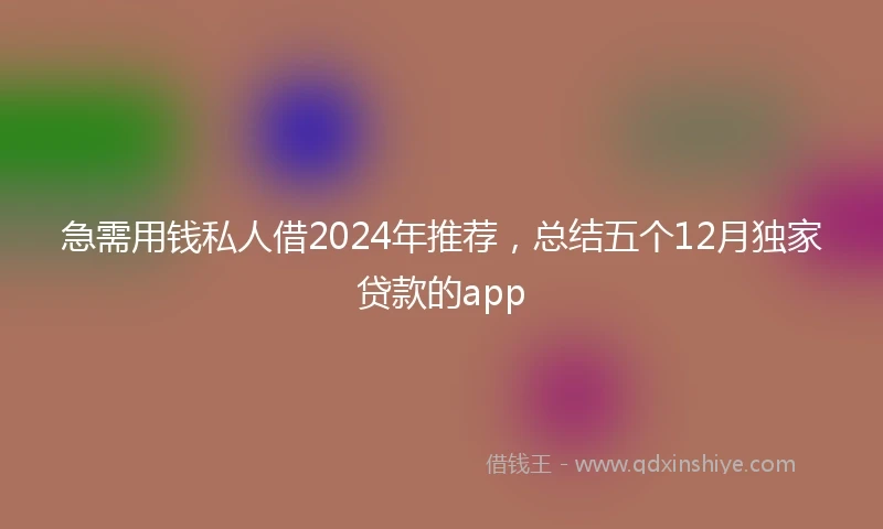 急需用钱私人借2024年推荐，总结五个12月独家贷款的app