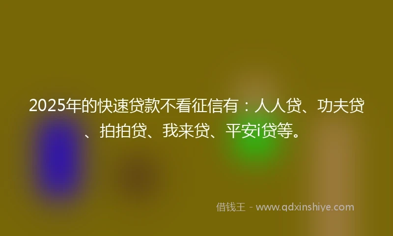 2025年的快速贷款不看征信有：人人贷、功夫贷、拍拍贷、我来贷、平安i贷等。