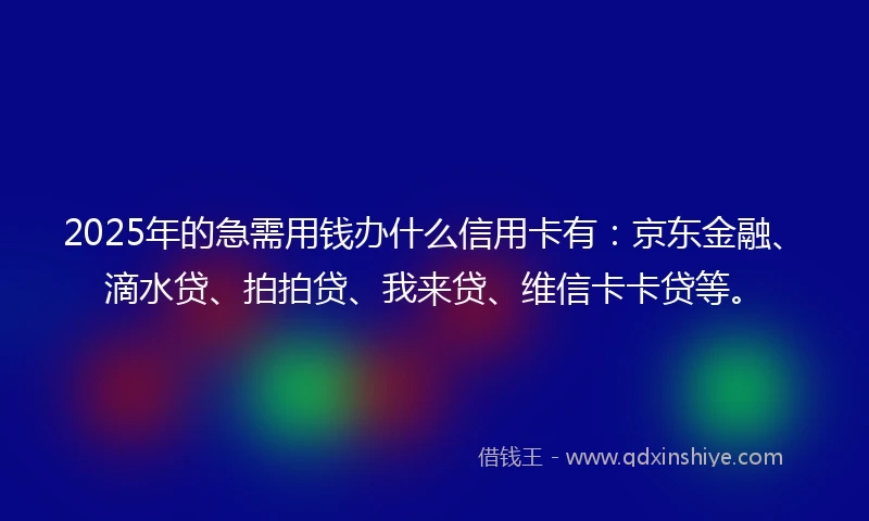 2025年的急需用钱办什么信用卡有：京东金融、滴水贷、拍拍贷、我来贷、维信卡卡贷等。