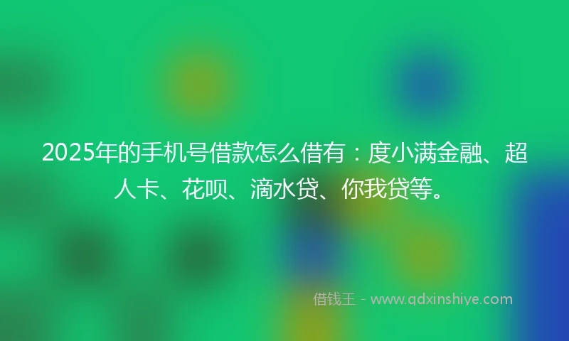 2025年的手机号借款怎么借有：度小满金融、超人卡、花呗、滴水贷、你我贷等。