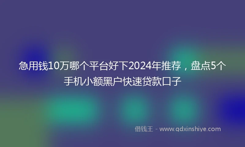 急用钱10万哪个平台好下2024年推荐，盘点5个手机小额黑户快速贷款口子