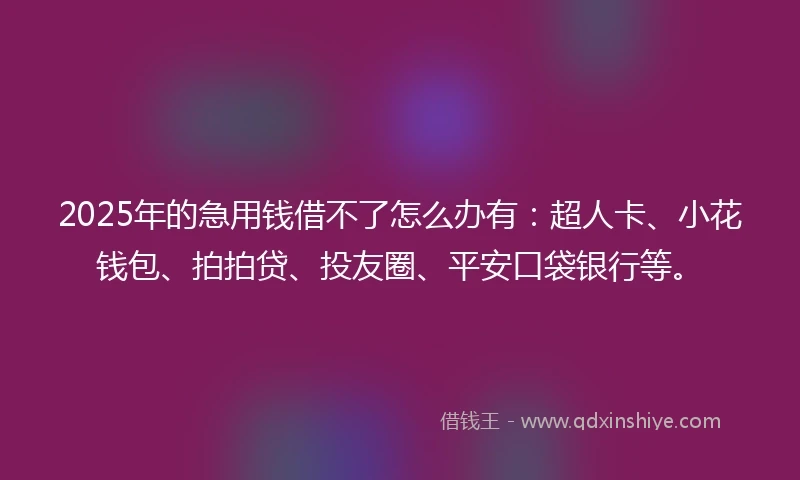 2025年的急用钱借不了怎么办有：超人卡、小花钱包、拍拍贷、投友圈、平安口袋银行等。