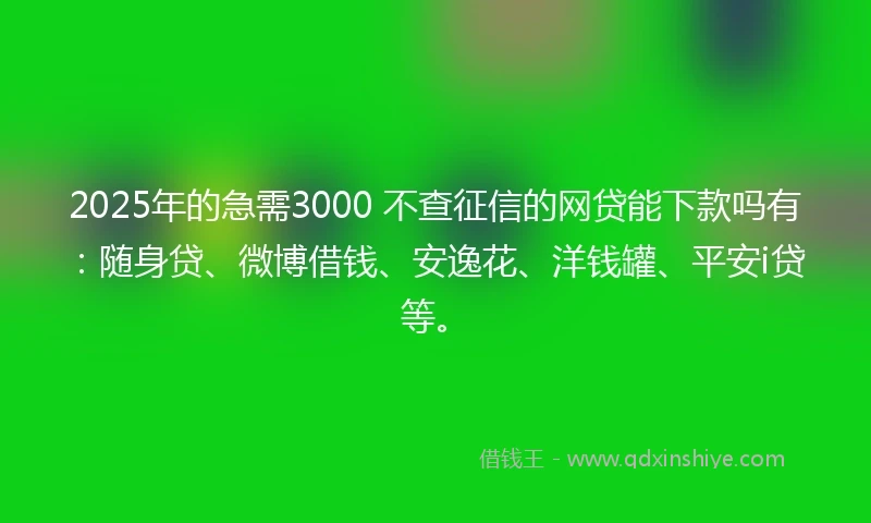 2025年的急需3000 不查征信的网贷能下款吗有：随身贷、微博借钱、安逸花、洋钱罐、平安i贷等。