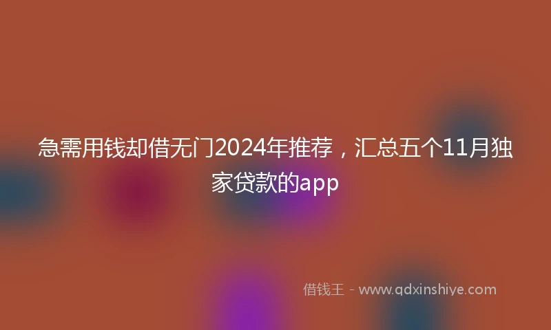 急需用钱却借无门2024年推荐，汇总五个11月独家贷款的app