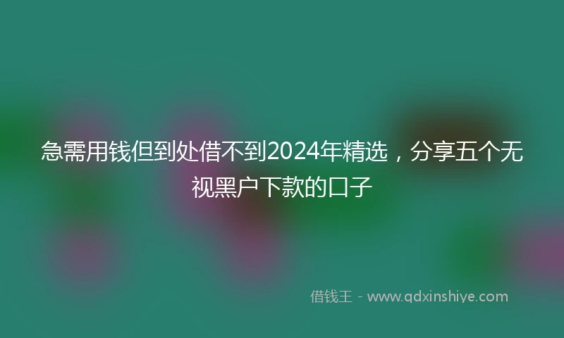 急需用钱但到处借不到2024年精选，分享五个无视黑户下款的口子
