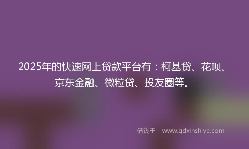 2025年的快速网上贷款平台有：柯基贷、花呗、京东金融、微粒贷、投友圈等。