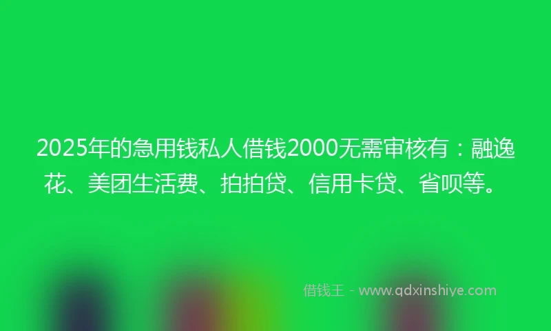 2025年的急用钱私人借钱2000无需审核有：融逸花、美团生活费、拍拍贷、信用卡贷、省呗等。