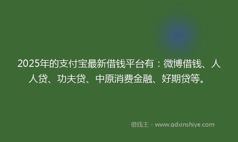 2025年的支付宝最新借钱平台有：微博借钱、人人贷、功夫贷、中原消费金融、好期贷等。