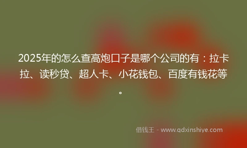 2025年的怎么查高炮口子是哪个公司的有：拉卡拉、读秒贷、超人卡、小花钱包、百度有钱花等。