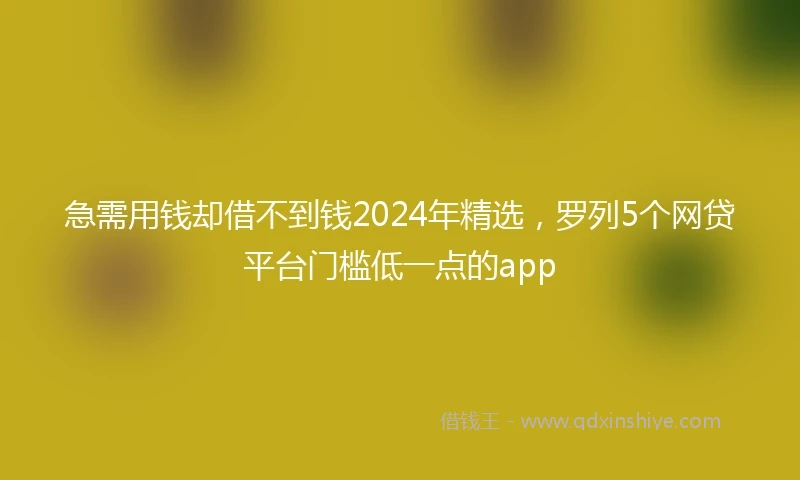 急需用钱却借不到钱2024年精选，罗列5个网贷平台门槛低一点的app