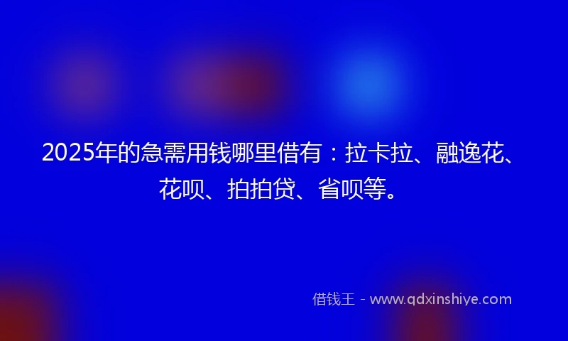 2025年的急需用钱哪里借有：拉卡拉、融逸花、花呗、拍拍贷、省呗等。