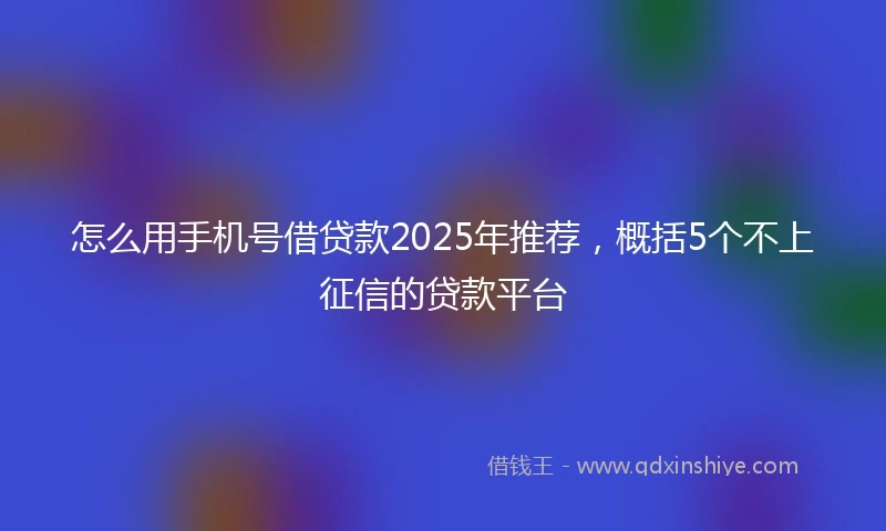 怎么用手机号借贷款2025年推荐，概括5个不上征信的贷款平台