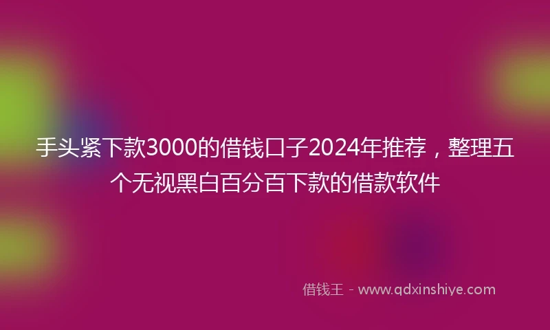 手头紧下款3000的借钱口子2024年推荐，整理五个无视黑白百分百下款的借款软件
