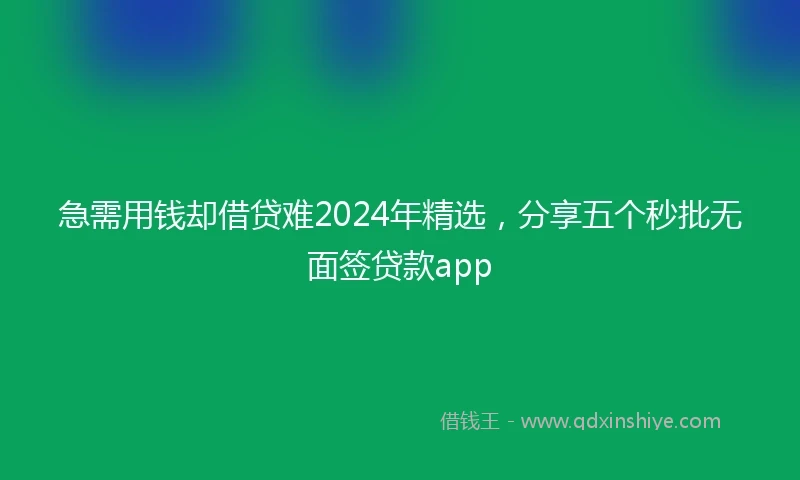 急需用钱却借贷难2024年精选，分享五个秒批无面签贷款app