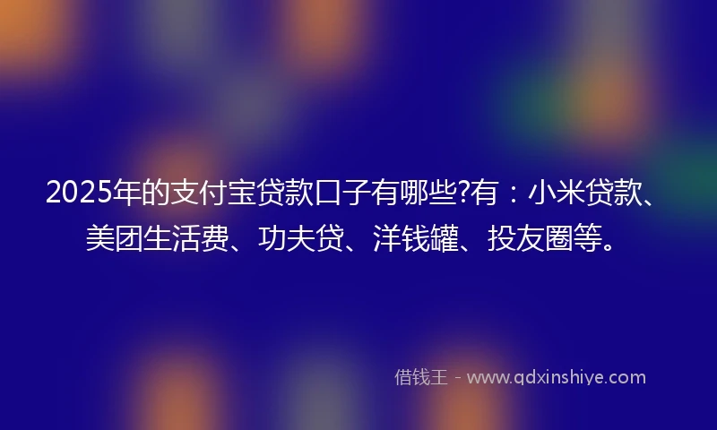 2025年的支付宝贷款口子有哪些?有：小米贷款、美团生活费、功夫贷、洋钱罐、投友圈等。