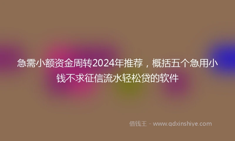 急需小额资金周转2024年推荐，概括五个急用小钱不求征信流水轻松贷的软件