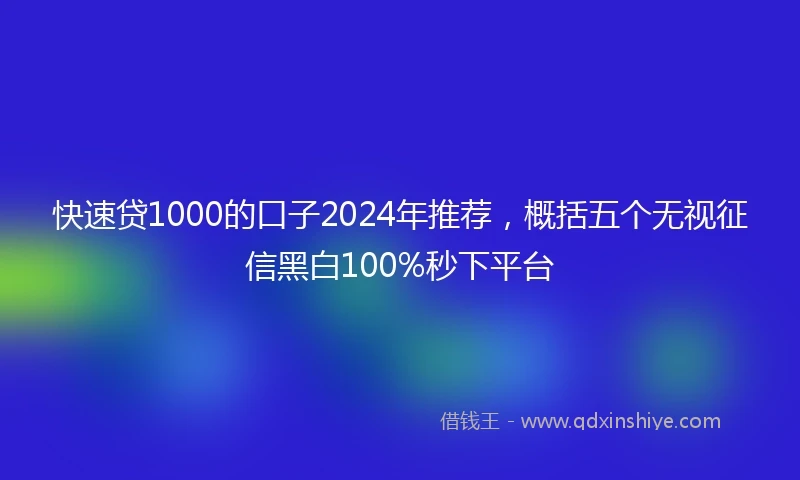 快速贷1000的口子2024年推荐，概括五个无视征信黑白100%秒下平台