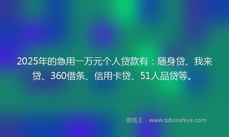 2025年的急用一万元个人贷款有：随身贷、我来贷、360借条、信用卡贷、51人品贷等。