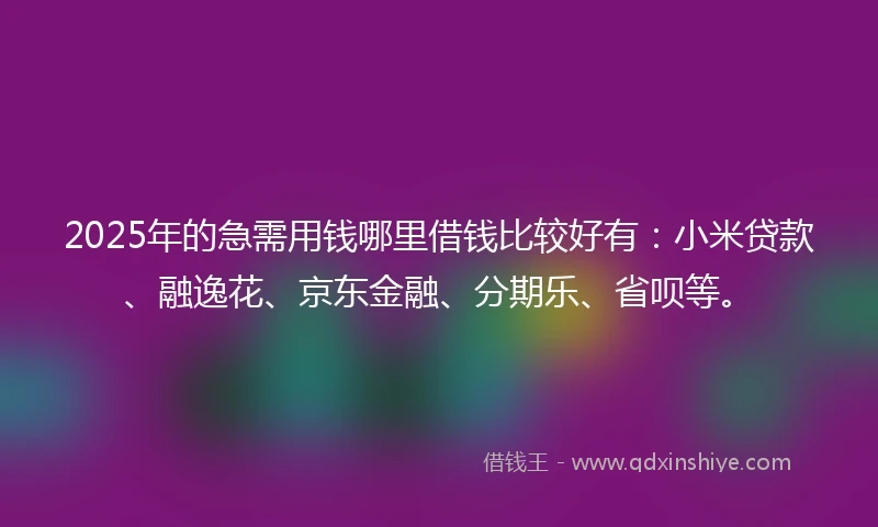 2025年的急需用钱哪里借钱比较好有：小米贷款、融逸花、京东金融、分期乐、省呗等。