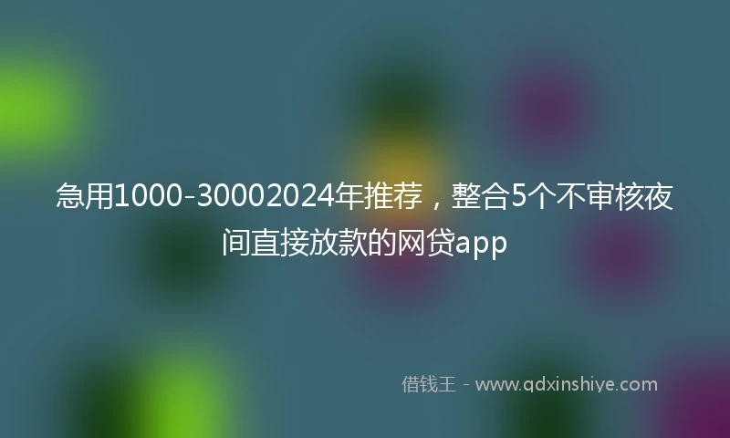 急用1000-30002024年推荐，整合5个不审核夜间直接放款的网贷app