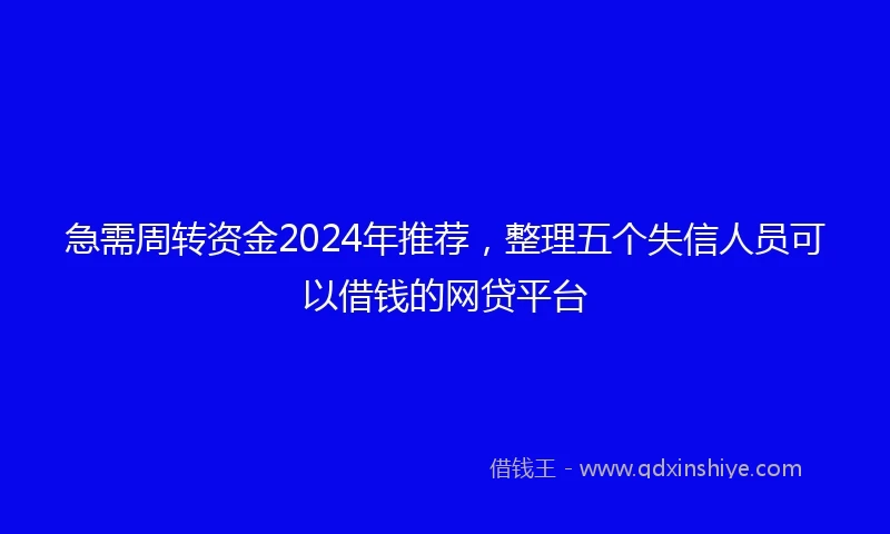 急需周转资金2024年推荐，整理五个失信人员可以借钱的网贷平台