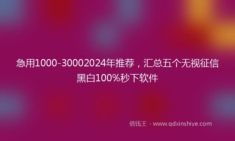急用1000-30002024年推荐，汇总五个无视征信黑白100%秒下软件