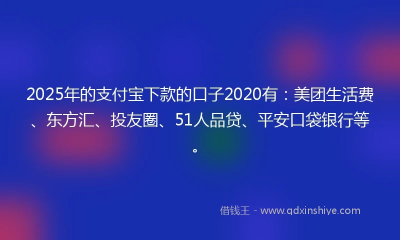 2025年的支付宝下款的口子2020有：美团生活费、东方汇、投友圈、51人品贷、平安口袋银行等。