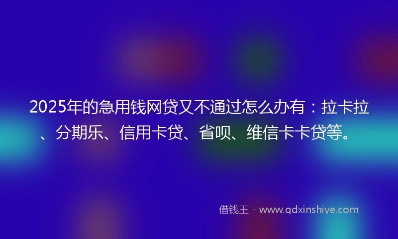 2025年的急用钱网贷又不通过怎么办有：拉卡拉、分期乐、信用卡贷、省呗、维信卡卡贷等。