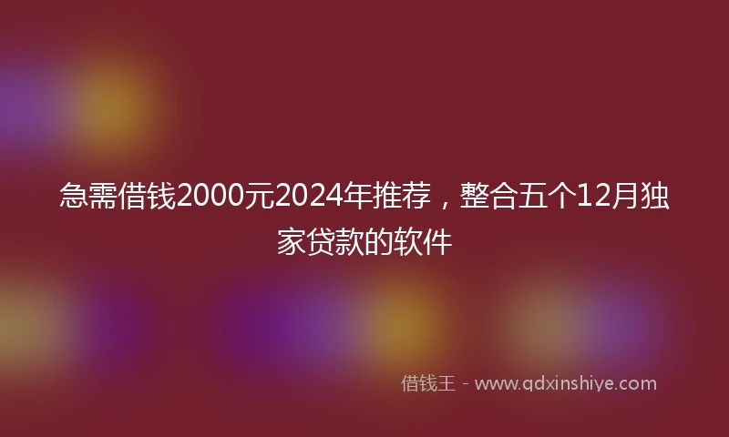 急需借钱2000元2024年推荐，整合五个12月独家贷款的软件