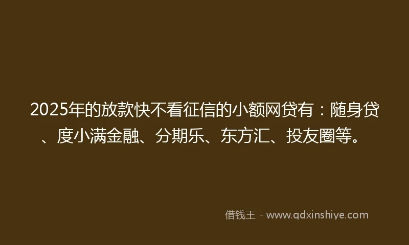 2025年的放款快不看征信的小额网贷有：随身贷、度小满金融、分期乐、东方汇、投友圈等。