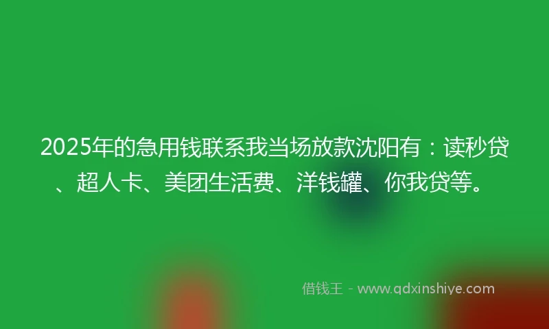 2025年的急用钱联系我当场放款沈阳有：读秒贷、超人卡、美团生活费、洋钱罐、你我贷等。
