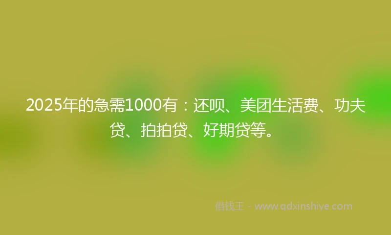 2025年的急需1000有：还呗、美团生活费、功夫贷、拍拍贷、好期贷等。