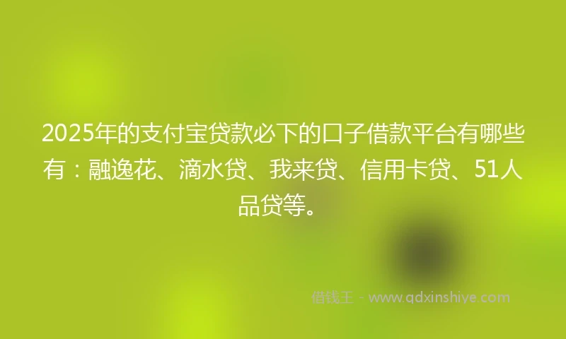 2025年的支付宝贷款必下的口子借款平台有哪些有：融逸花、滴水贷、我来贷、信用卡贷、51人品贷等。