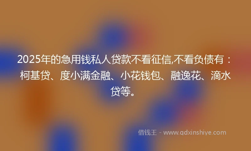 2025年的急用钱私人贷款不看征信,不看负债有：柯基贷、度小满金融、小花钱包、融逸花、滴水贷等。