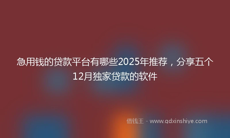 急用钱的贷款平台有哪些2025年推荐，分享五个12月独家贷款的软件
