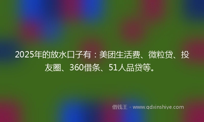 2025年的放水口子有：美团生活费、微粒贷、投友圈、360借条、51人品贷等。