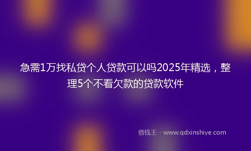 急需1万找私贷个人贷款可以吗2025年精选，整理5个不看欠款的贷款软件