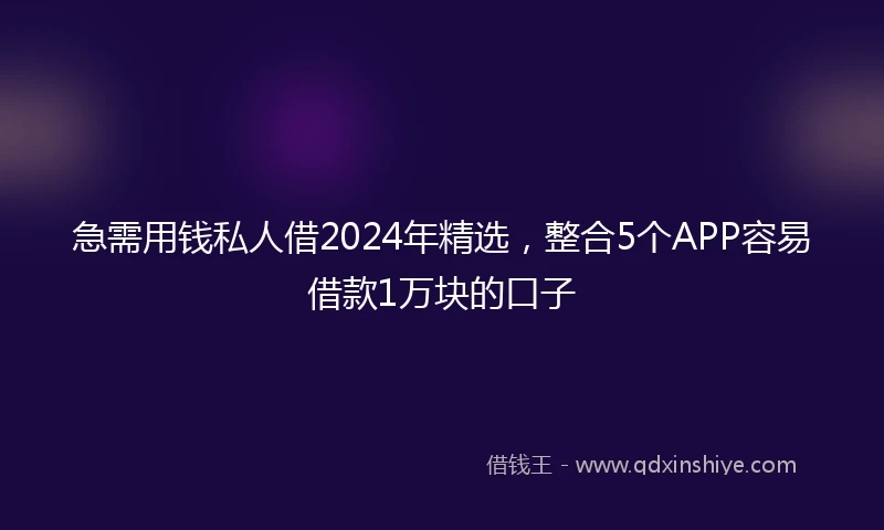 急需用钱私人借2024年精选，整合5个APP容易借款1万块的口子