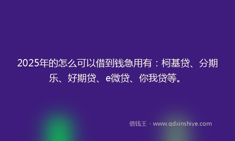 2025年的怎么可以借到钱急用有：柯基贷、分期乐、好期贷、e微贷、你我贷等。
