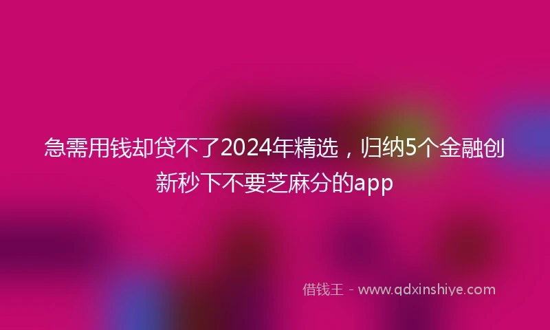 急需用钱却贷不了2024年精选，归纳5个金融创新秒下不要芝麻分的app