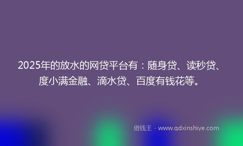2025年的放水的网贷平台有：随身贷、读秒贷、度小满金融、滴水贷、百度有钱花等。