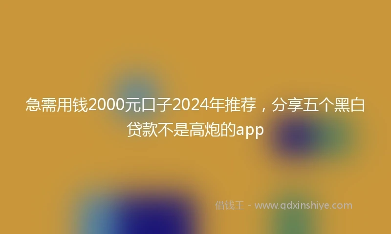 急需用钱2000元口子2024年推荐，分享五个黑白贷款不是高炮的app