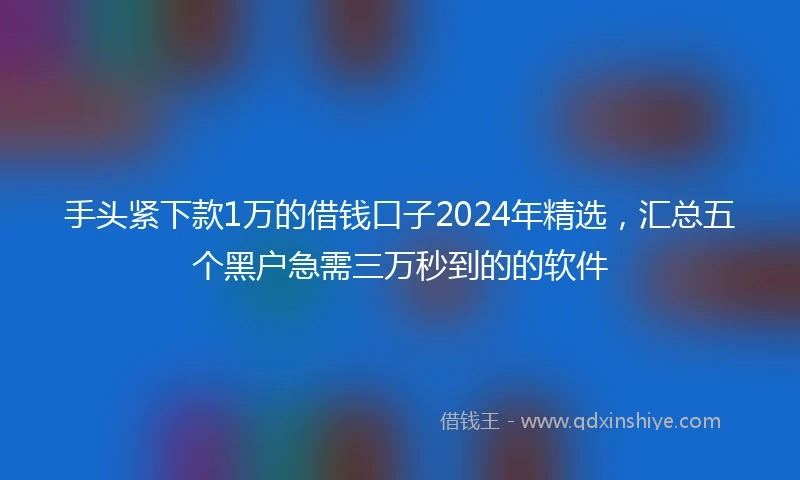 手头紧下款1万的借钱口子2024年精选，汇总五个黑户急需三万秒到的的软件