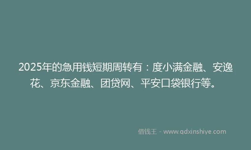 2025年的急用钱短期周转有：度小满金融、安逸花、京东金融、团贷网、平安口袋银行等。