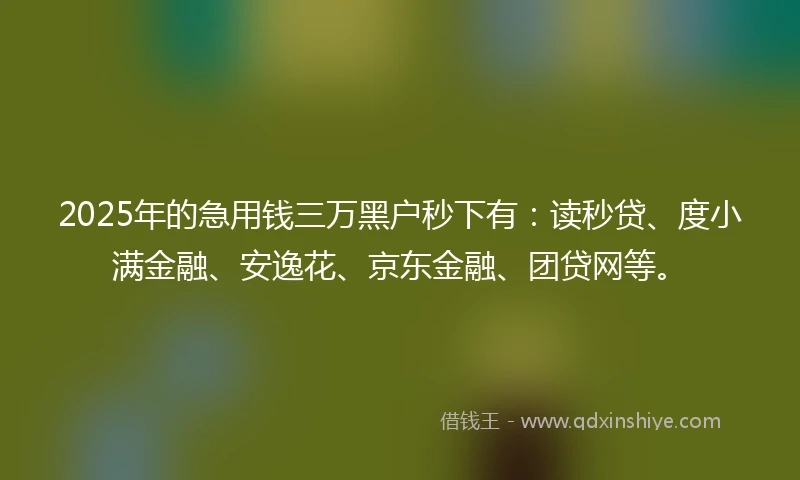 2025年的急用钱三万黑户秒下有：读秒贷、度小满金融、安逸花、京东金融、团贷网等。