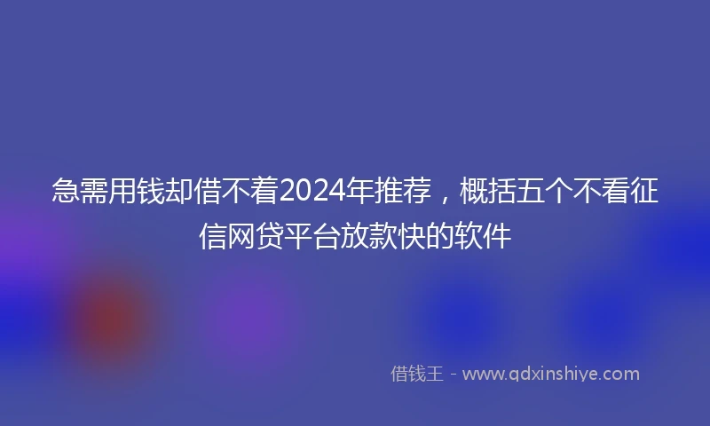 急需用钱却借不着2024年推荐，概括五个不看征信网贷平台放款快的软件
