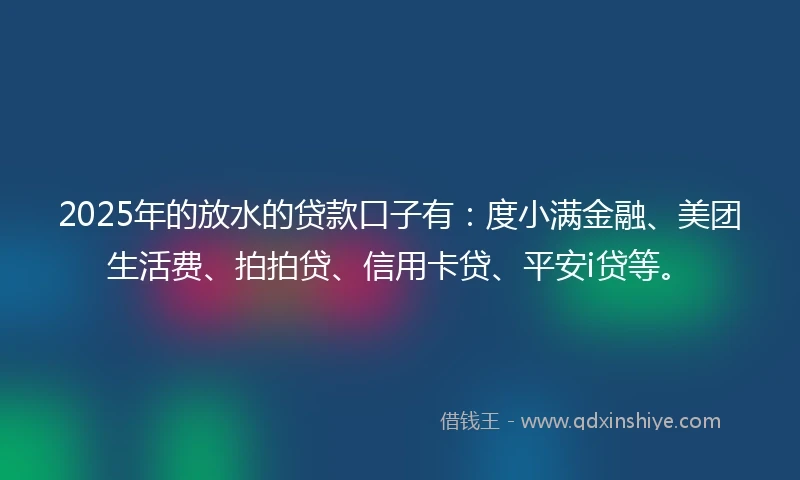 2025年的放水的贷款口子有：度小满金融、美团生活费、拍拍贷、信用卡贷、平安i贷等。