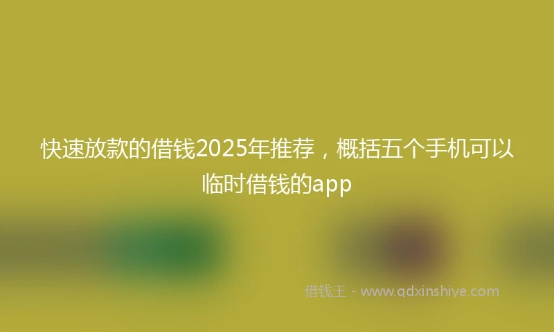 快速放款的借钱2025年推荐，概括五个手机可以临时借钱的app
